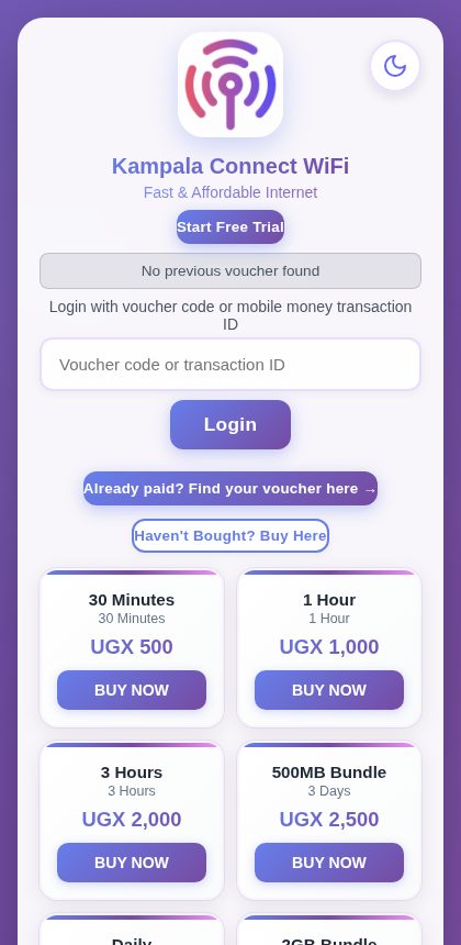 Purple captive portal theme
